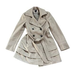 Express Wool Blend Trench Coat Tiered Ruffle Hem Preppy Academia M